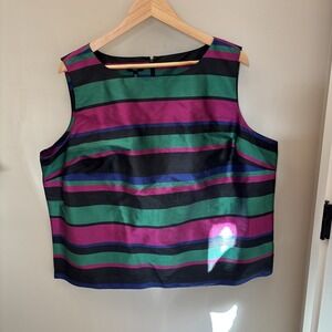 Talbots Shirt Womens 18W Multicolor Striped Silk Shell Jewel Tones Top Full Zip